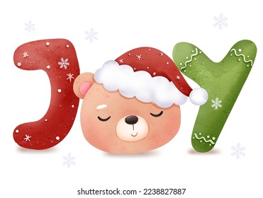 Cute Christmas Greeting Illustration  in watercolor