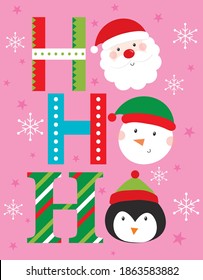 cute christmas gretting card with santa, snowman, and penguin design