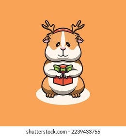 Cute Christmas Guinea Pig smiling cartoon illustration