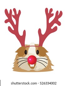 Cute Christmas guinea pig vector wearing reindeer antlers