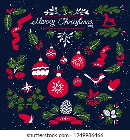 Cute Christmas Hand Drawn Decorative Elements on a Blackboard