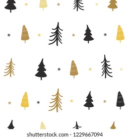 Cute Christmas hand drawn seamless pattern background, vector illustration. Isolated on white background