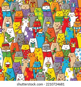 Cute Christmas happy cat doodle  pattern