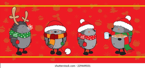Cute Christmas hedgehogs