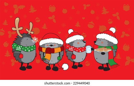 Cute Christmas hedgehogs