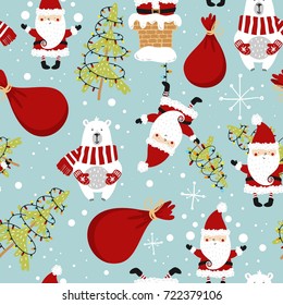 Cute Christmas holiday seamless patter. Hand drawing vector illustration.