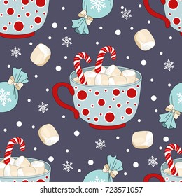 Cute Christmas holiday seamless pattern. Hand drawing vector illustration.