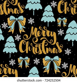 Cute Christmas holiday seamless pattern. Hand drawing vector illustration.