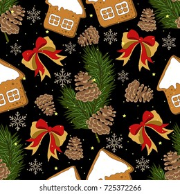 Cute Christmas holiday seamless pattern. Hand drawing vector illustration.