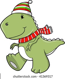Cute Christmas Holiday Tyrannosaurus Dinosaur Vector Illustration