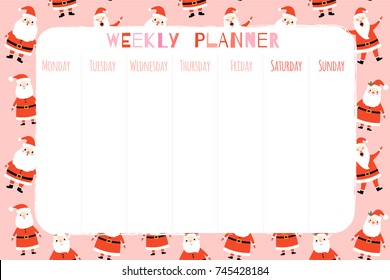 Cute Christmas and holiday weekly organizer with festive winter background pattern 