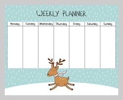 Cute Christmas And Holiday Weekly Planner With Deer.