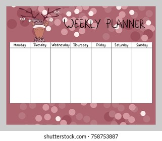 Cute Christmas and holiday weekly planner with deer.