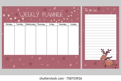 Cute Christmas and holiday weekly planner with deer.