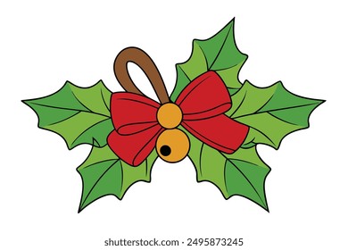Cute Christmas Holly Vector Illustration - Cartoon, Clipart  Line Art Design Vector illustration of a cute Christmas holly in cartoon, clipart, and line art styles
