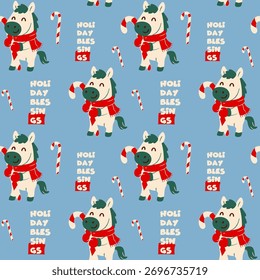 Cute Christmas Horse Pattern with Candy Cane