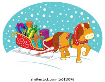 Cute Christmas Horse with Sleigh