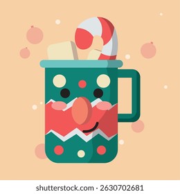 Cute christmas hot chocolate character Vector illustration