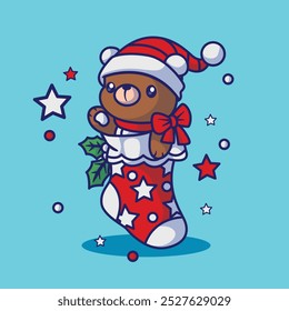 Cute christmas icon character with adorable socks vector