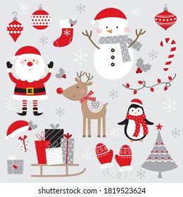 cute christmas icon collection design on gray color background