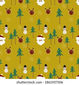 Cute Christmas Symbol nahtloses Muster mit gelbem Hintergrund. Gut für den Druck auf Textilien. Tapete und Stoffdesign. Papiermuster zum Abreißen.