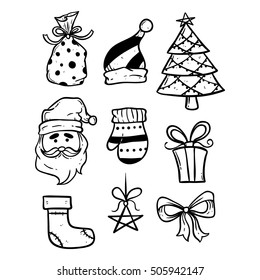 cute christmas icons collection using doodle art