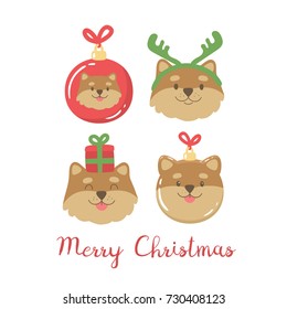 Cute christmas illustration with cartoon dogs. Vector design element. Greeting card, icon.