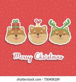 Cute christmas illustration with cartoon dogs. Vector design element. Greeting card, icon.