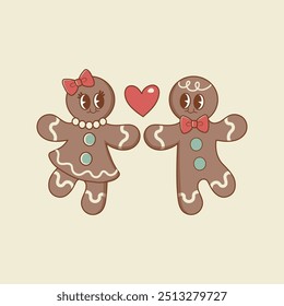 cute christmas illustration of ginger cookies as a cute couple 