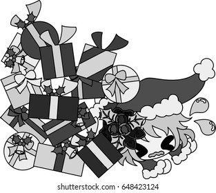 A cute Christmas illustration of a girl with heap of presents