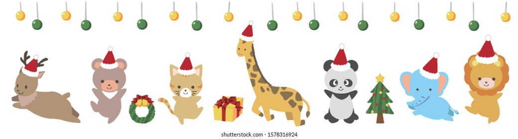 Cute christmas illustration of jumping animals