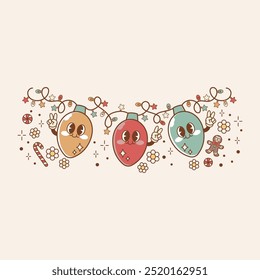 cute Christmas illustration retro style santa claus hippie