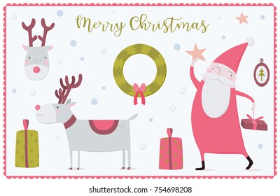 Cute christmas illustration set perfect for cards and decoration.