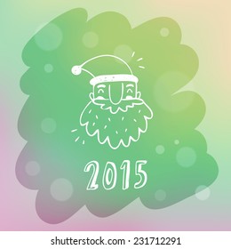 Cute Christmas illustration with sketchy Santa Claus on misted window glass with bokeh, 2015