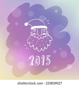 Cute Christmas illustration with sketchy Santa Claus on misted window glass with bokeh, 2015