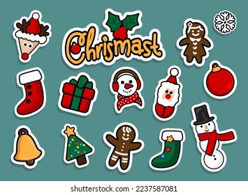 cute christmas illustration sticker vector