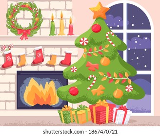 Cuidada ilustración vectorial de decoración navideña 