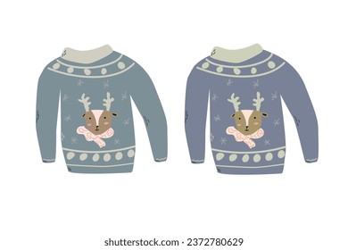 Cute christmas jumper with deer. Xmas ugly sweater