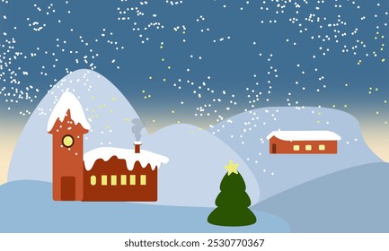 Cute Christmas landscape with snow