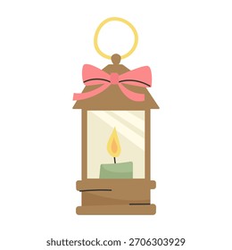 Linterna linda de las Navidades con la ilustración del arco y de la vela. Aislado sobre fondo blanco.