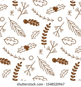 Cute christmas leaves doodle pattern