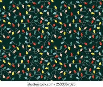 Cute Christmas lights seamless pattern,  light bulbs on a string for Xmas , Vector illustration Not Ai , Design for fashion , fabric, textile, wallpaper , wrapping and all prints