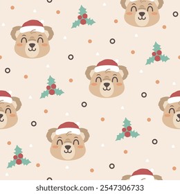 Cute Christmas Little Bear Vector Pattern Design