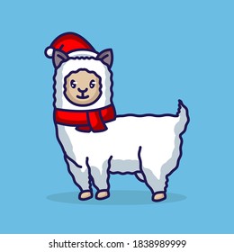 Cute Christmas llama mascot design 