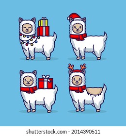 Cute christmas llama mascot design