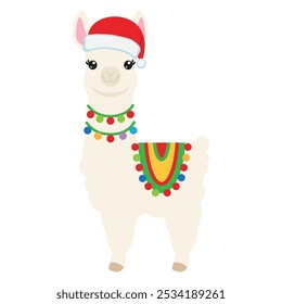 Cute Christmas llama vector cartoon illustration
