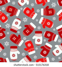 Cute Christmas mittens pattern - vector Illustration