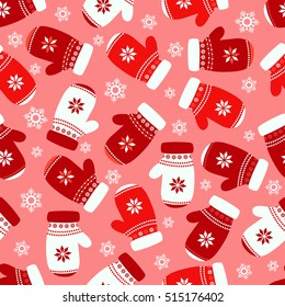 Cute Christmas mittens pattern - vector Illustration