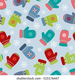 Cute Christmas mittens pattern - vector Illustration