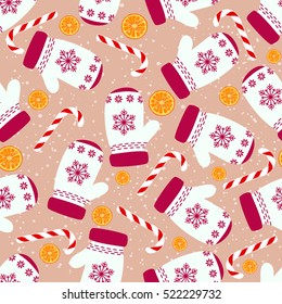 Cute Christmas mittens pattern - vector Illustration